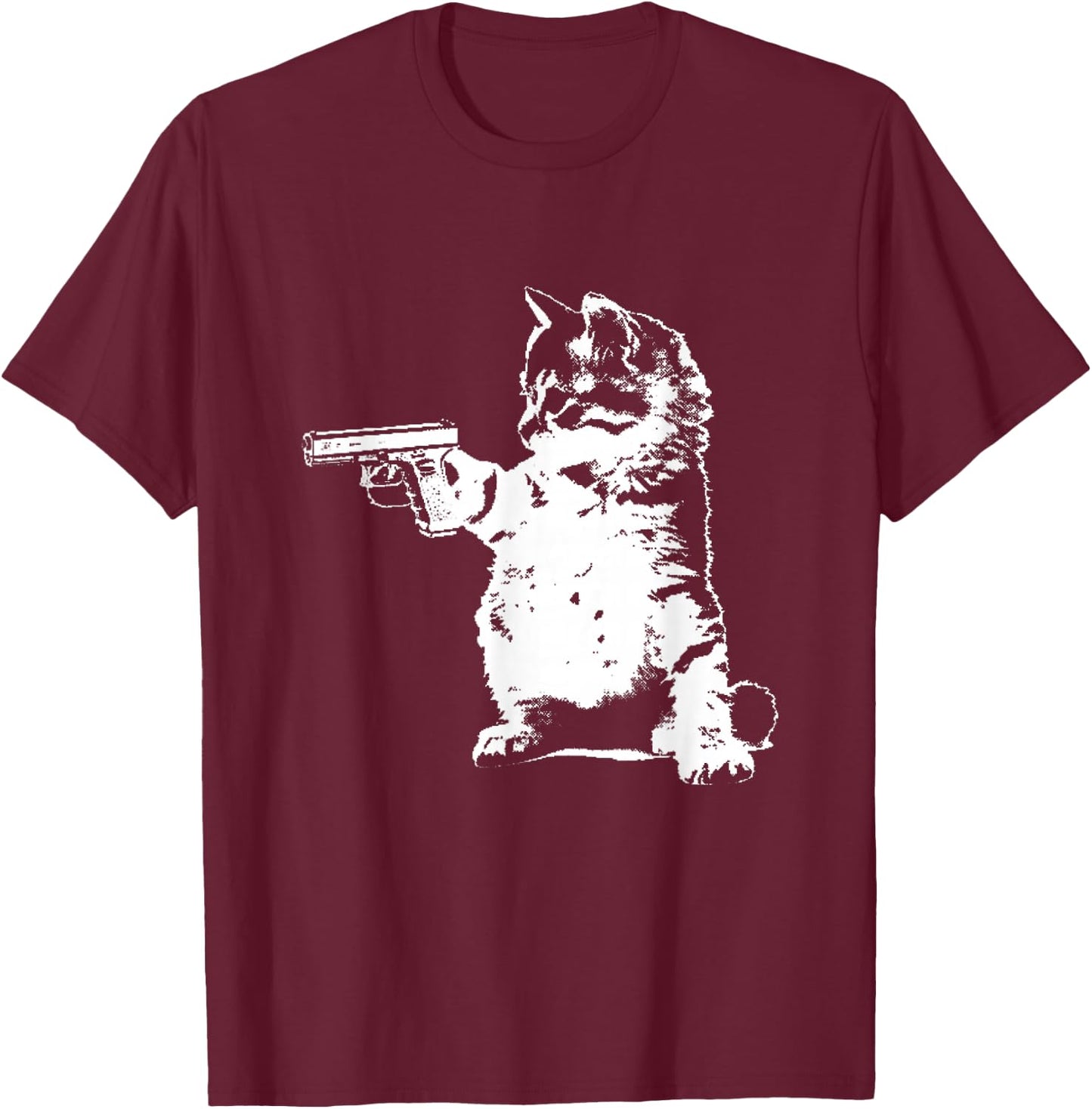 Gun kitty funny cat T-Shirt - T-Shirt | Maroon