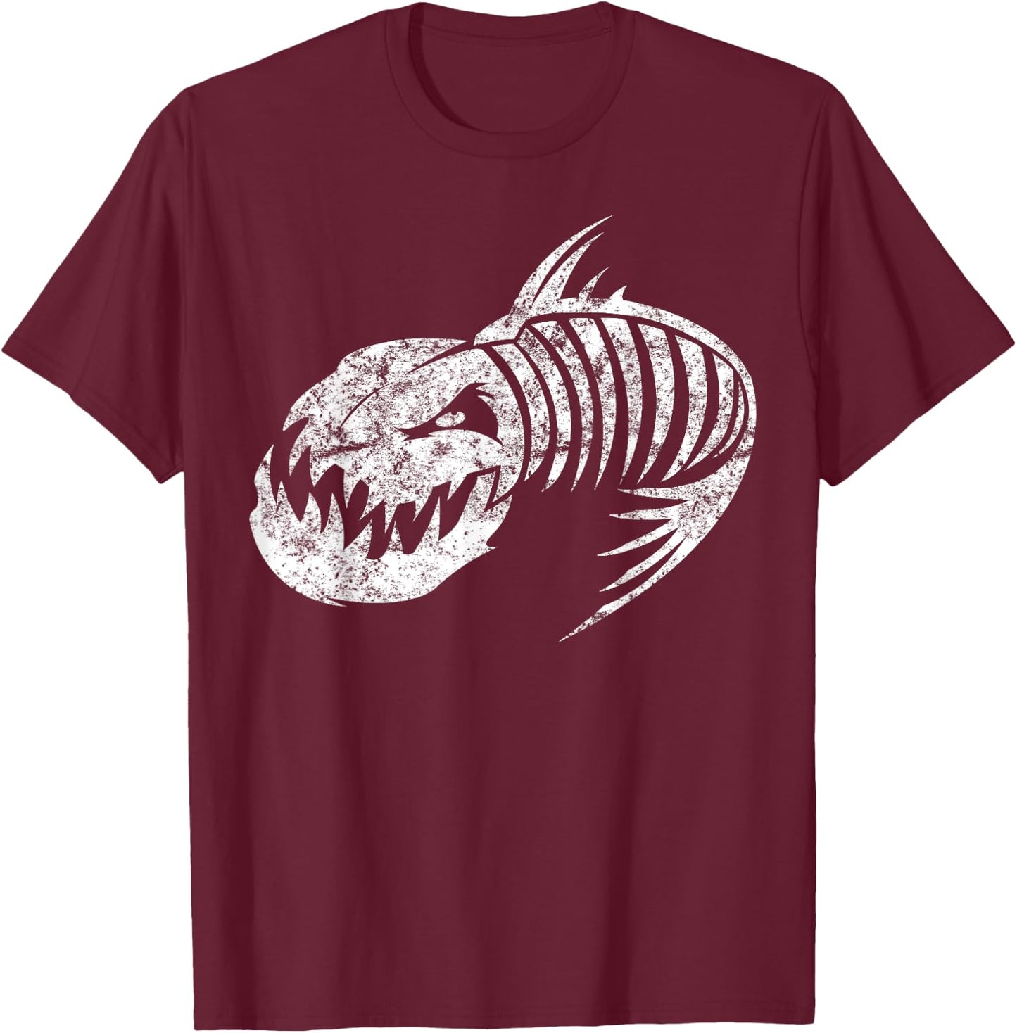 Badass Gifts Fish Bone Skeleton Vintage T-Shirt - T-Shirt | Maroon