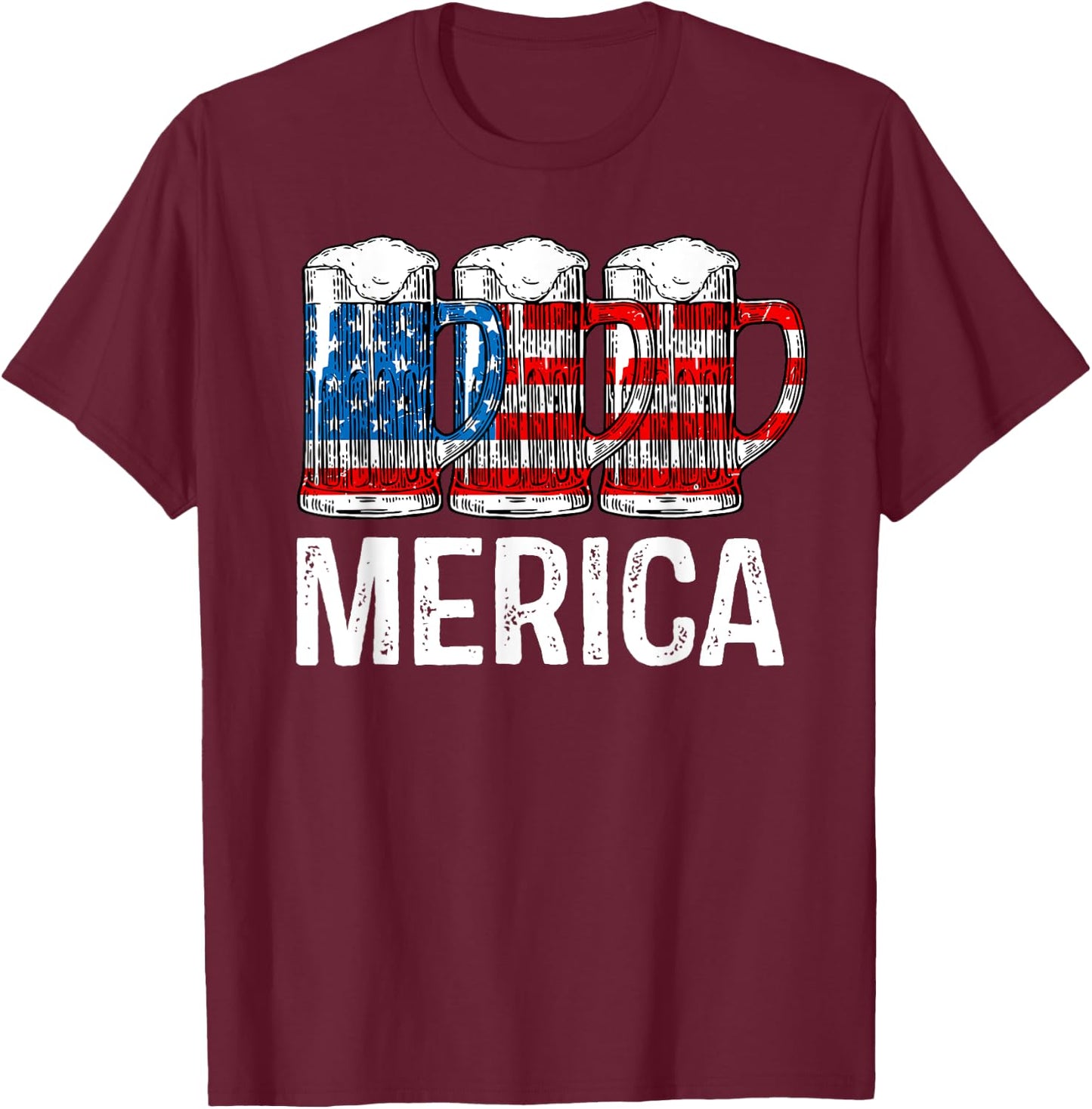 Merica Beer American Flag T shirt 4th of July Shirt Gift Men T-Shirt - T-Shirt | Maroon