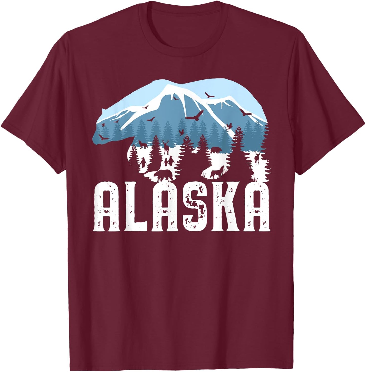 Alaska T Shirt Polar Bear Wild Animal Snow Mountain & Nature T-Shirt - T-Shirt | Maroon