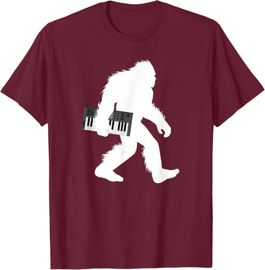 Bigfoot With Piano Shirt, Sasquatch Music Keyboard Gift T-Shirt - T-Shirt | Maroon