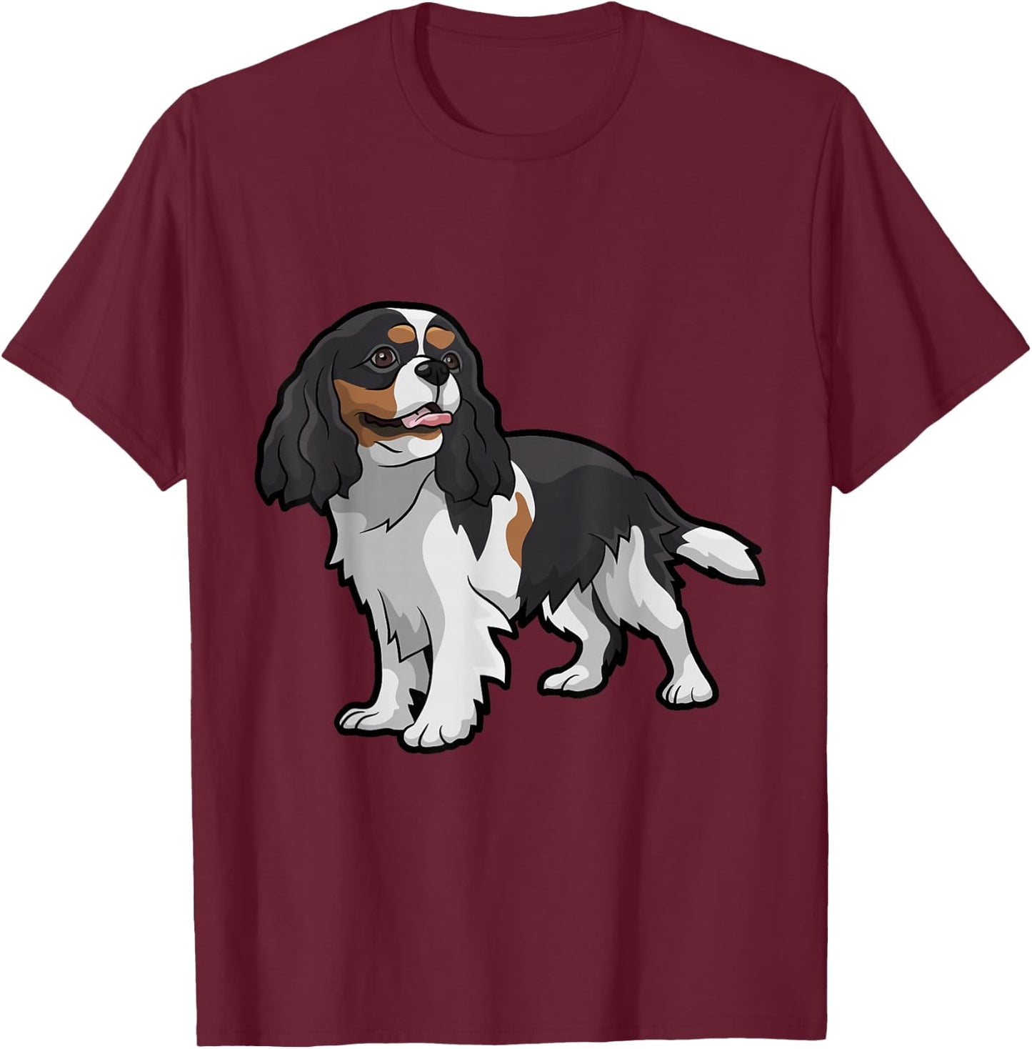 Cute Tri-Color Cavalier King Charles Spaniel T-Shirt - T-Shirt | Maroon
