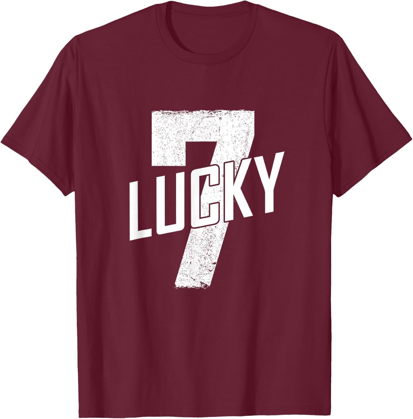 Lucky Seven Distressed In White Lucky Number 7 T-Shirt - T-Shirt | Maroon