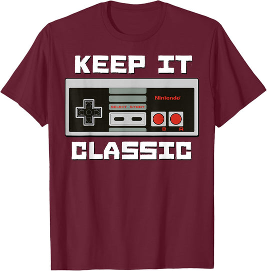 Nintendo NES Controller Keep It Classic Graphic T-Shirt - T-Shirt | Maroon