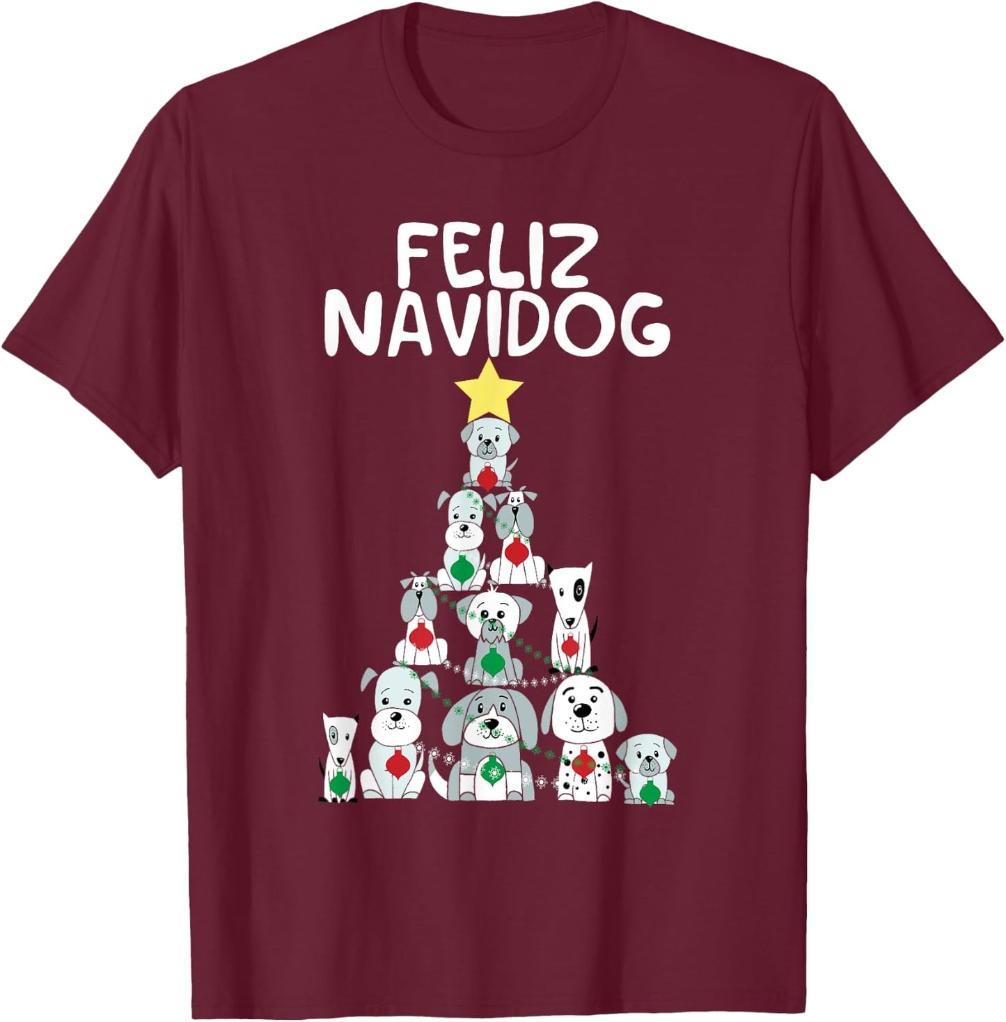 Feliz Navidog Christmas Dog , Funny Cute Xmas Tree T-Shirt - T-Shirt | Maroon