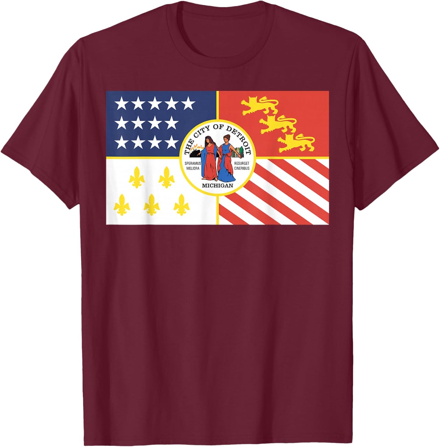 Flag of Detroit Michigan T Shirt T-Shirt - T-Shirt | Maroon