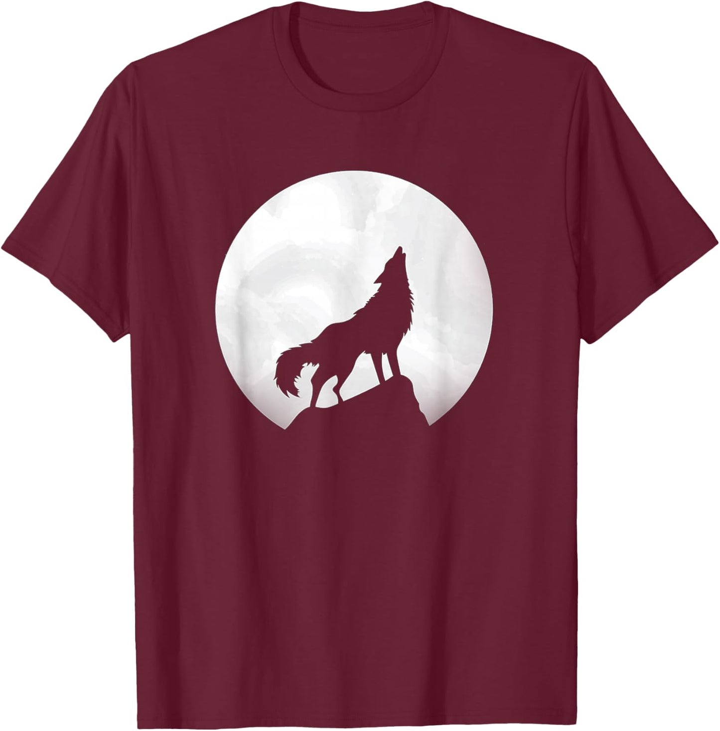 Wolf Howling in Moon Light Lone Wolf T-Shirt - T-Shirt | Maroon
