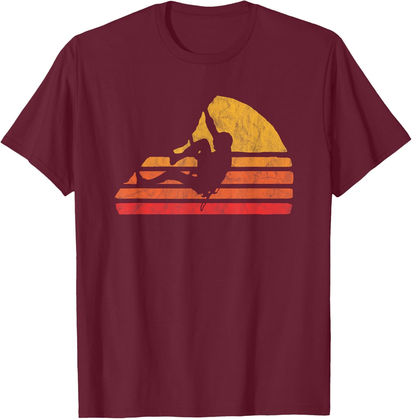 Bouldering Distressed Retro Rock Climbing 80's Sun Graphic T-Shirt - T-Shirt | Maroon