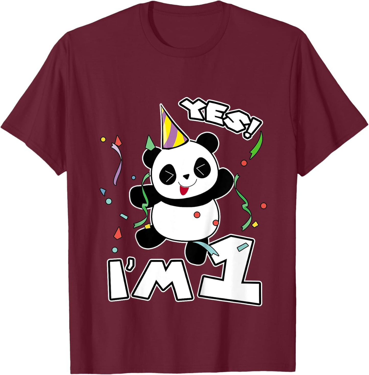 Kids 1st Birthday Panda Shirt Yes I'm 1 Panda Costume Gift T-Shirt - T-Shirt | Maroon