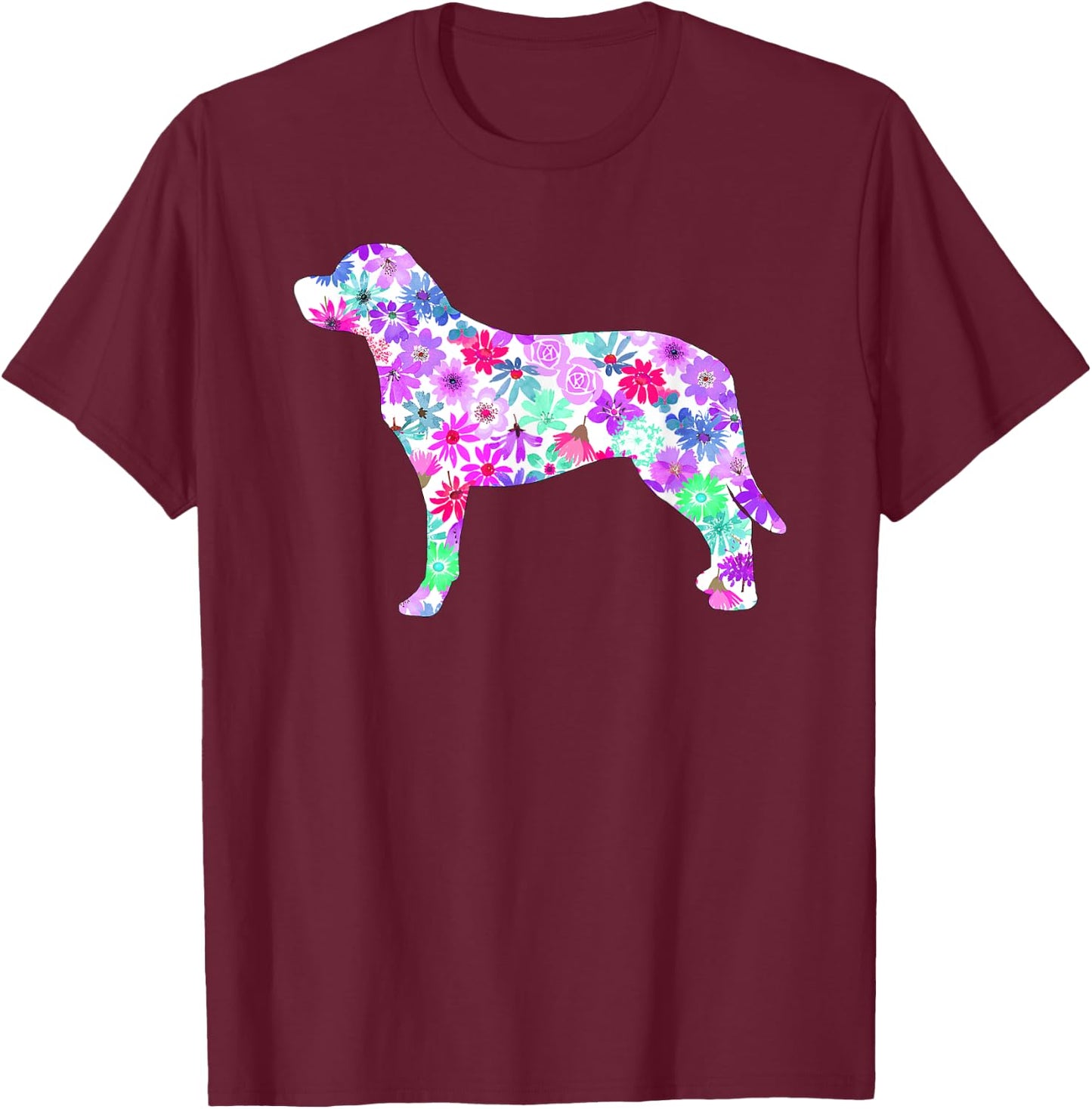 Colorful Watercolor Art Floral Flower Labrador Retriever T-Shirt - T-Shirt | Maroon