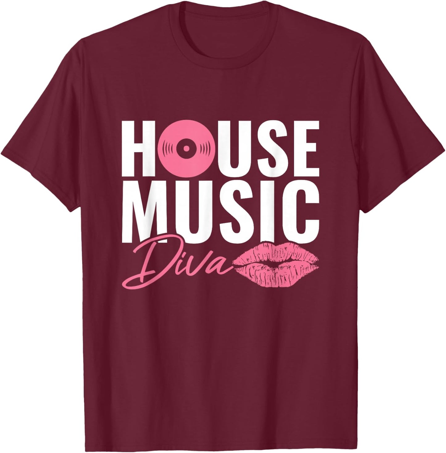 House Music Lovers EDM Electronic Music Apparel -Adults Black Small U-Neck Short Sleeve T-Shirt - T-Shirt | Maroon