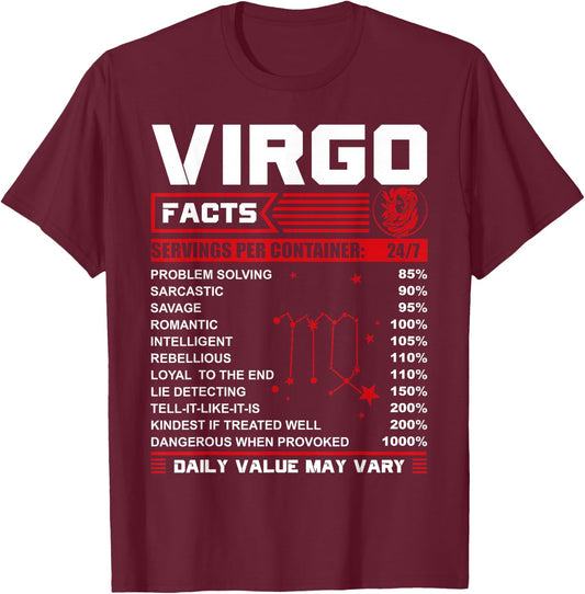 Birthday Gifts - Virgo Facts T-Shirt - T-Shirt | Maroon