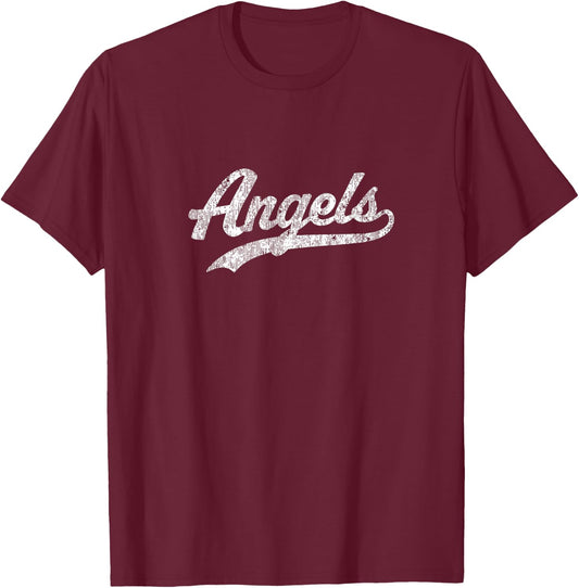 Angels T Shirt Vintage Sports Name Design T-Shirt - T-Shirt | Maroon