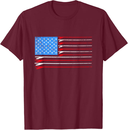 Surfboard American Flag Surfer T-Shirt - T-Shirt | Maroon