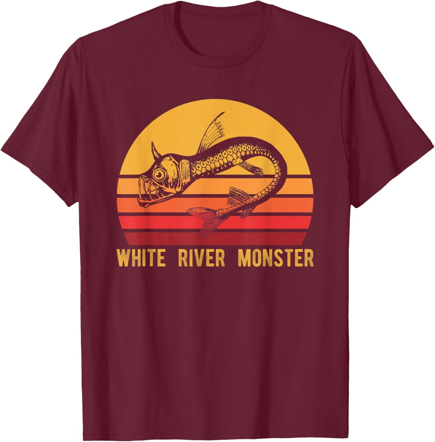 White River Monster Arkansas Cryptid Horned Fish T-Shirt - T-Shirt | Maroon