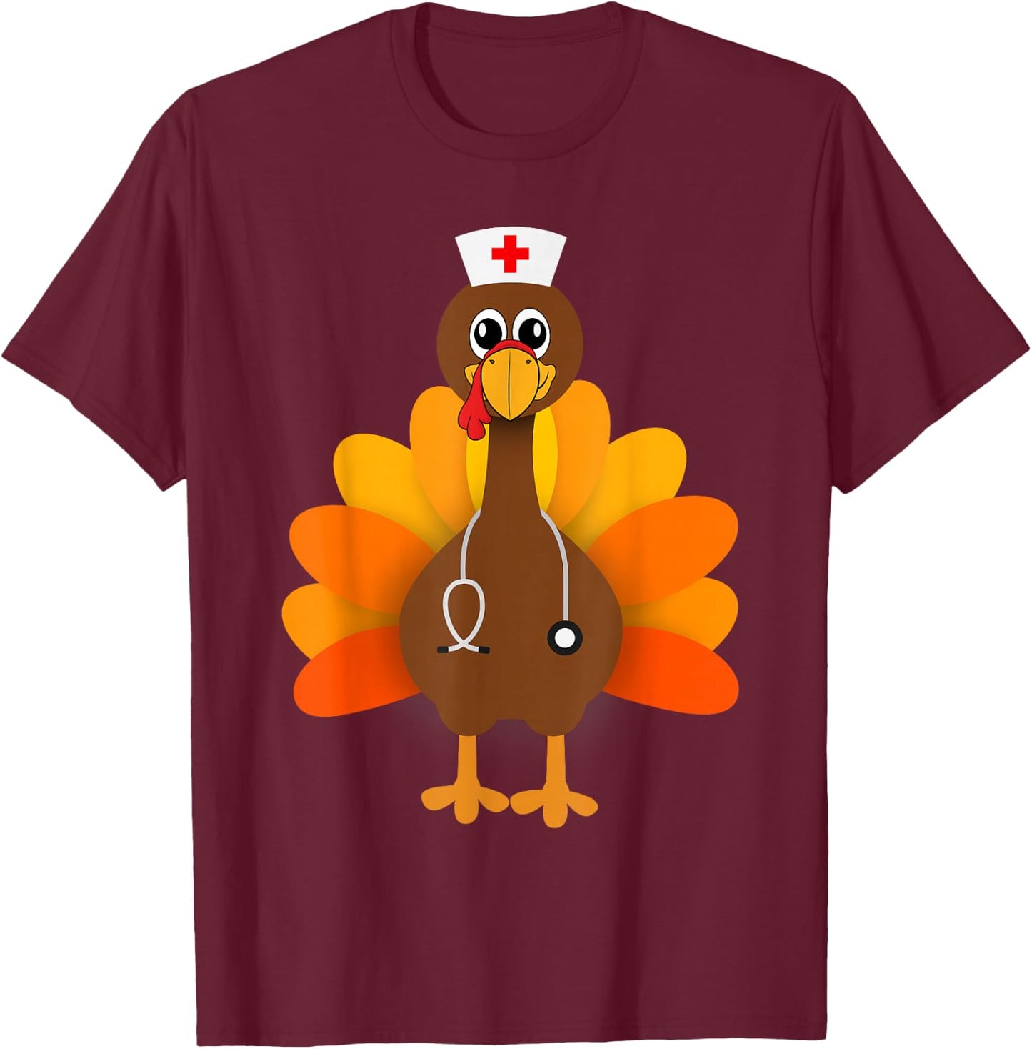 Thanksgiving Scrub Tops Women Turkey Nurse Holiday Nursing T-Shirt - T-Shirt | Maroon