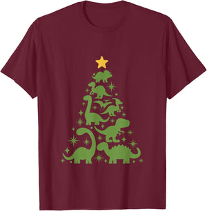 Dinosaur Christmas Tree Dino TRex Dinosaur Lover Christmas T-Shirt - T-Shirt | Maroon