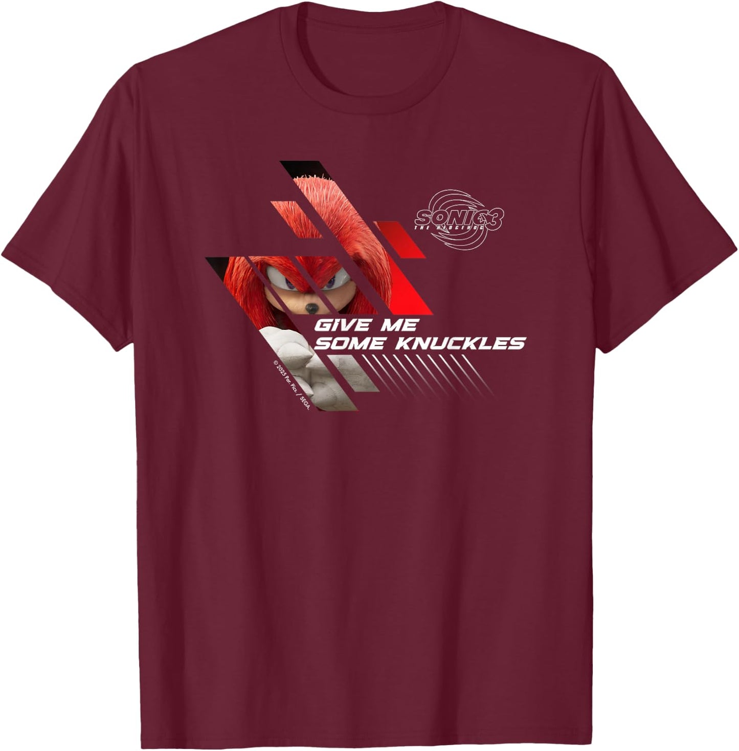 Sonic The Hedgehog 3 - Knuckles Give Me Some Knuckles T-Shirt - T-Shirt | Maroon