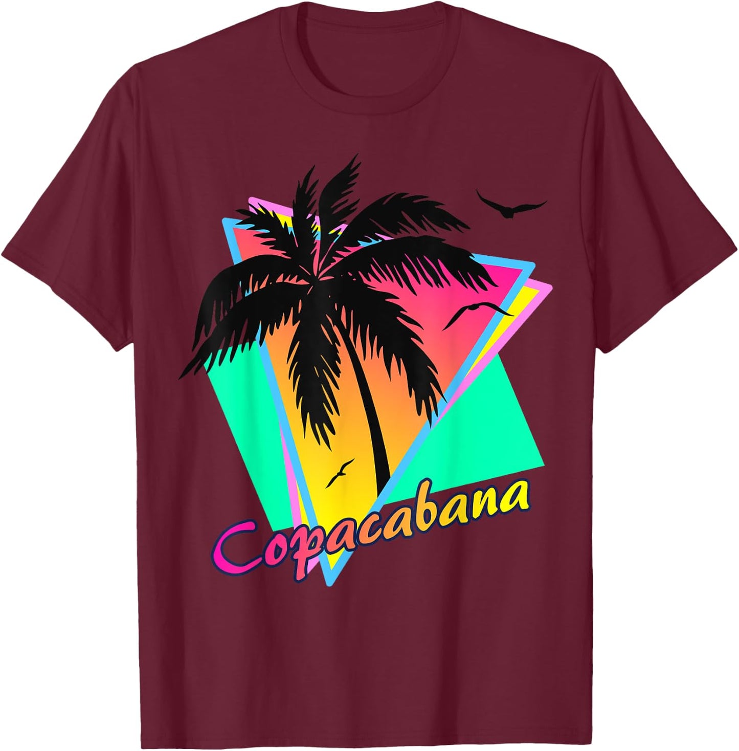 Copacabana Tropical Summer Beach Palm Tree Sunset T-Shirt - T-Shirt | Maroon