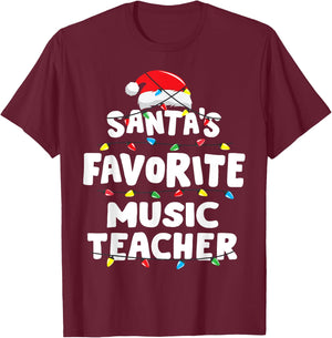Music Teacher Santa's Favorite Funny Gift Xmas Men Women Kids T-Shirt - T-Shirt | Maroon