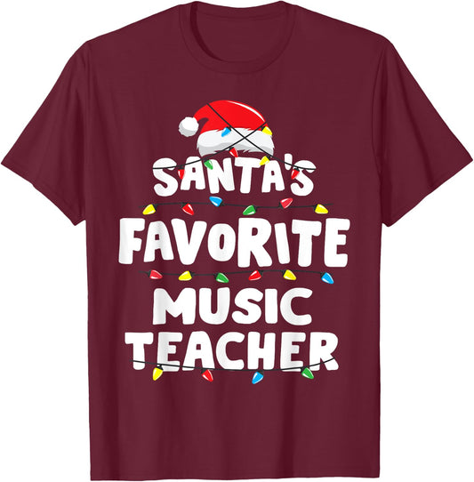 Music Teacher Santa's Favorite Funny Gift Xmas Men Women Kids T-Shirt - T-Shirt | Maroon