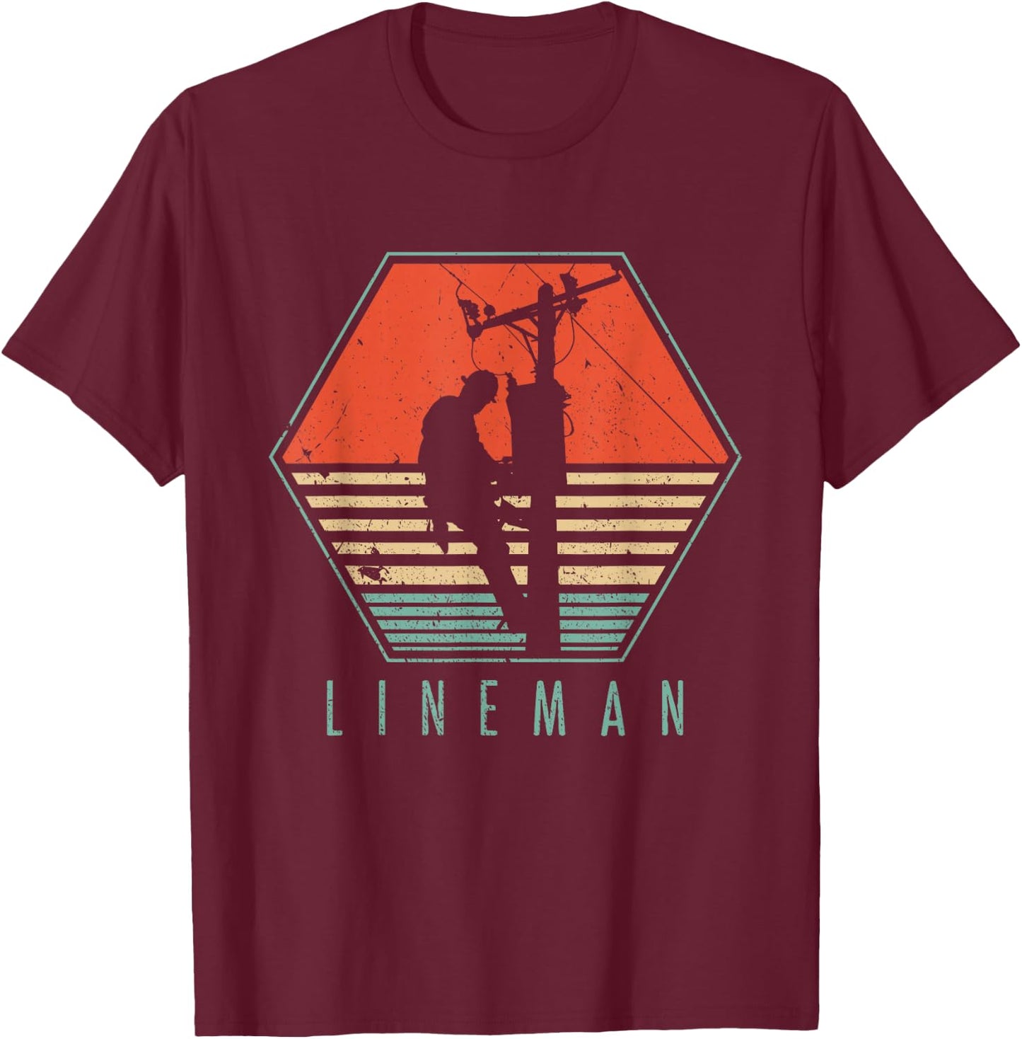 Lineman Vintage Retro Electrician Gift T-Shirt - T-Shirt | Maroon