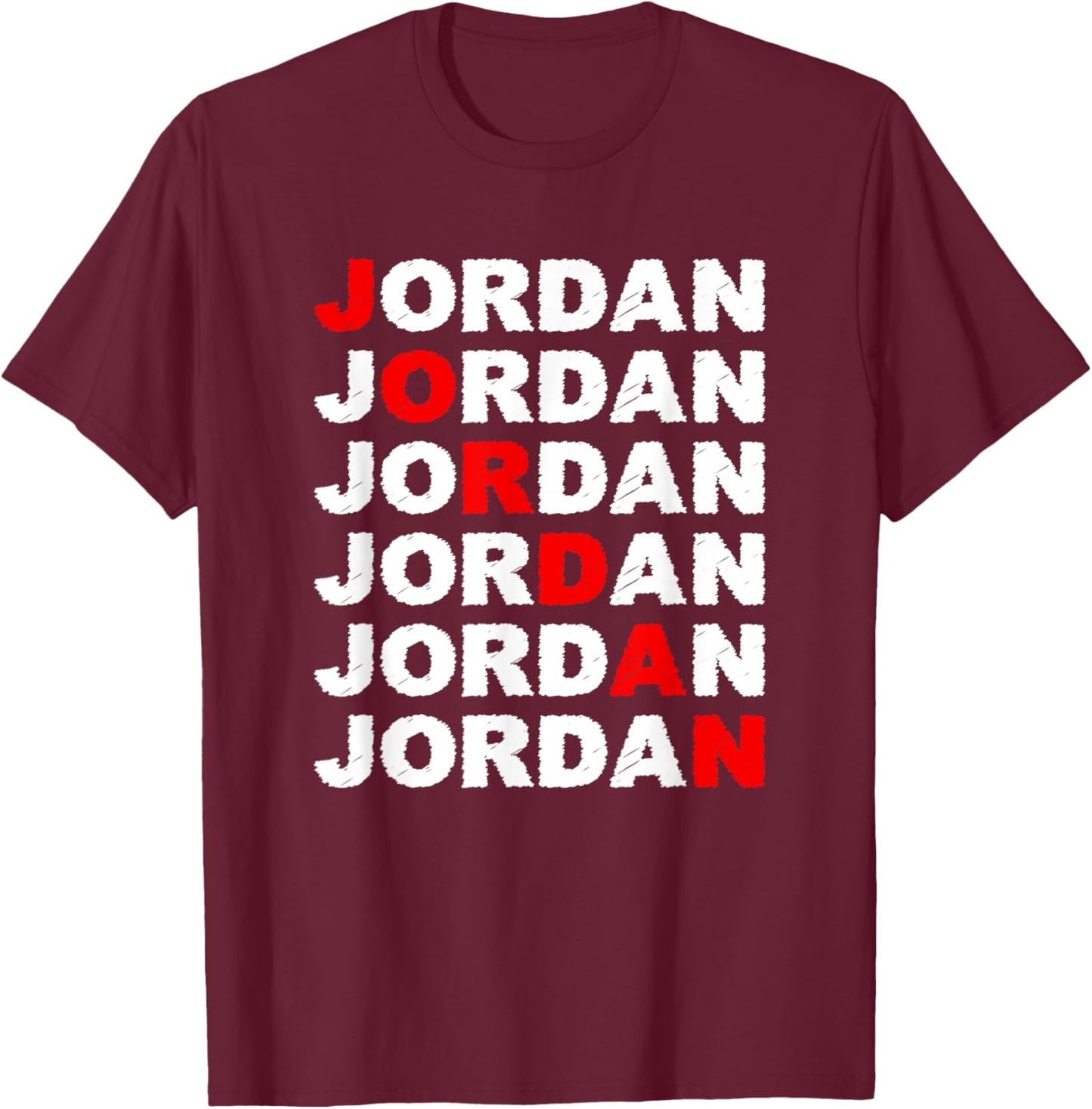 Name Jordan Distressed Typography Diagonal Design T-Shirt - T-Shirt | Maroon