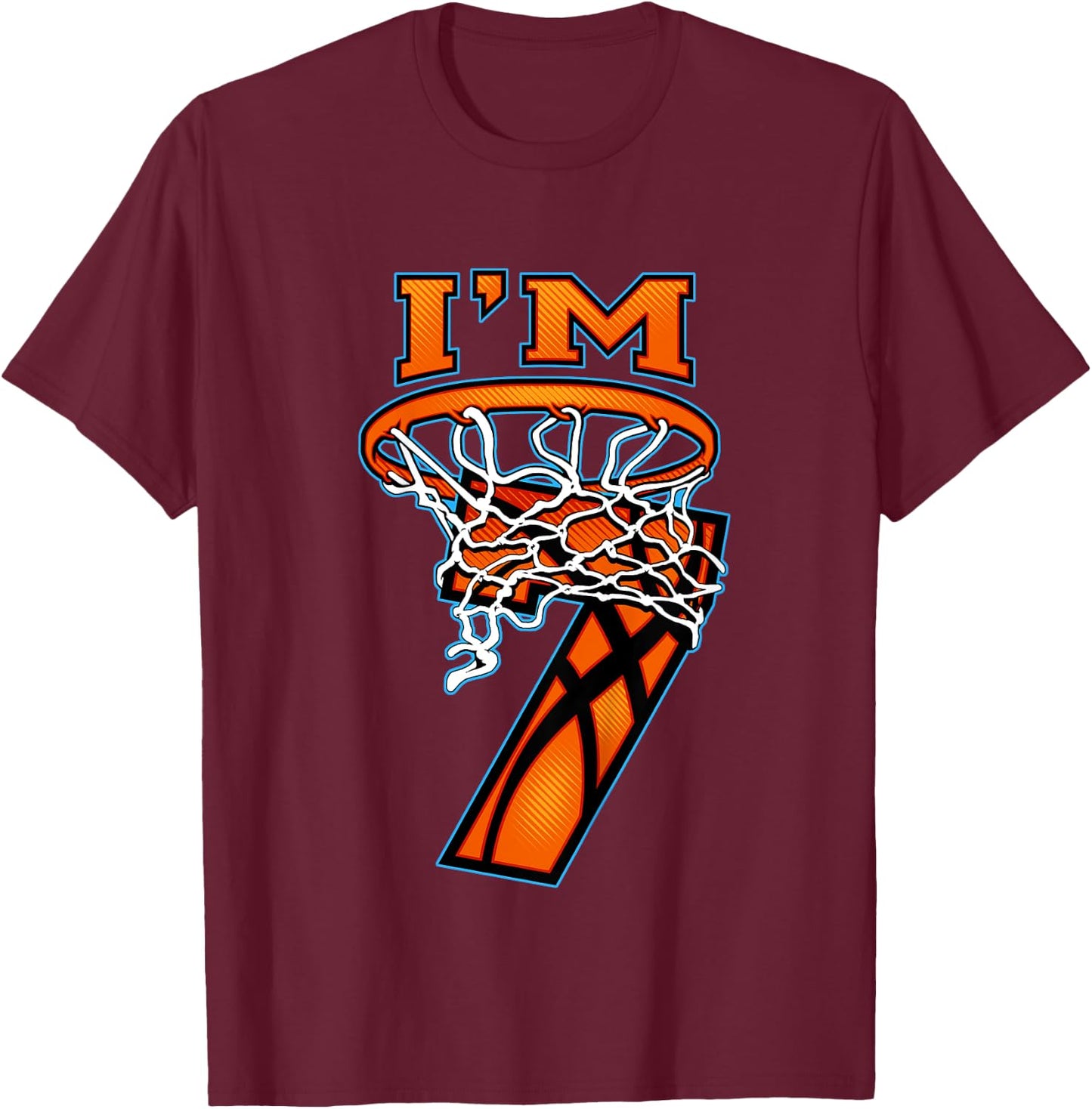 Basketball I'm 7 Boy Girl 7th Birthday Gift T-Shirt - T-Shirt | Maroon