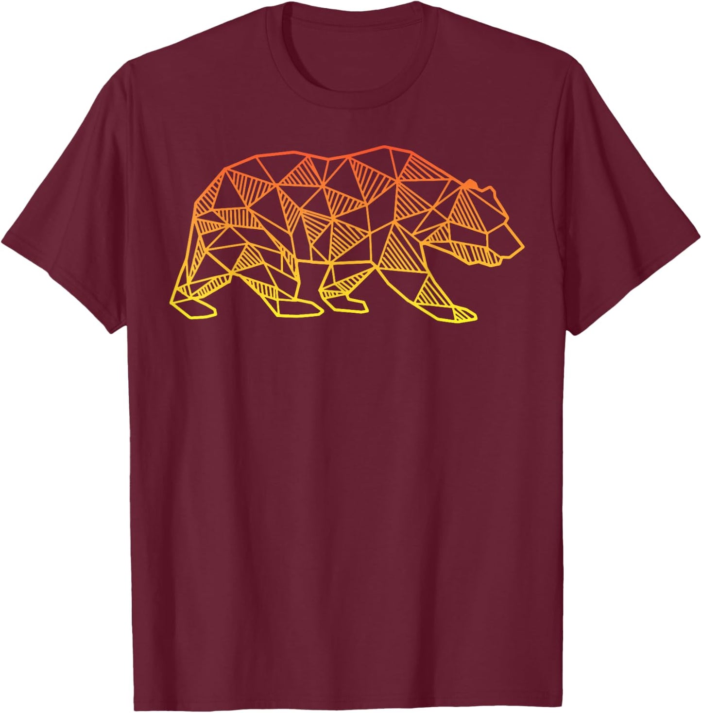 Geometric Bear Retro T Shirt Wild Alaska Mountain Animal T-Shirt - T-Shirt | Maroon