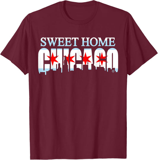 Sweet Home Chicago Flag Skyline Men Women Kids T-Shirt - T-Shirt | Maroon