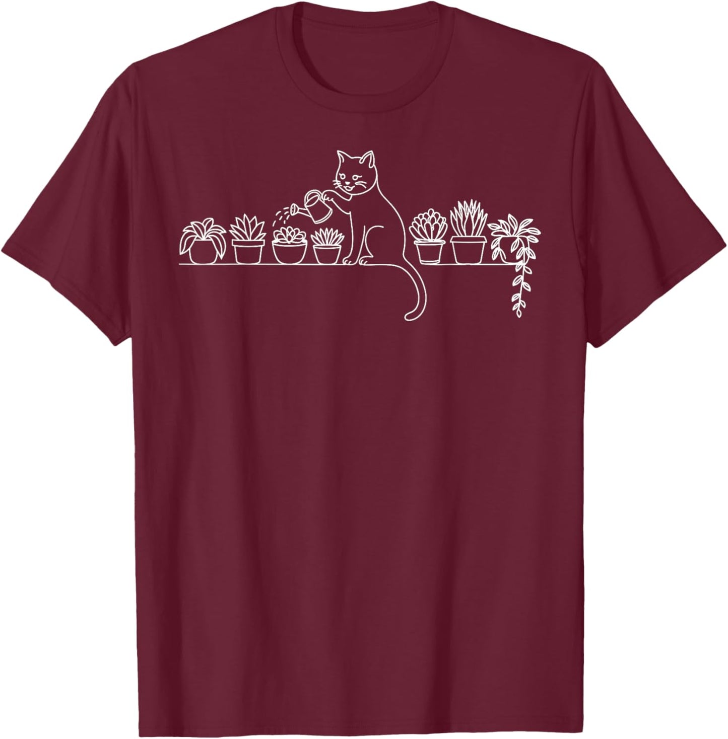 Funny Cat Water Plants Lover Planting Gardening Hobby T-Shirt - T-Shirt | Maroon