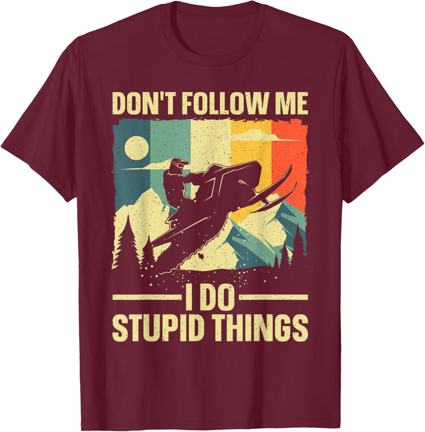 Snowmobile Gift Snowmobiling Accessories & Stuff -Child Snow Black Small Classic Fit Short Sleeve Art Snowmobile-Themed T-Shirt - T-Shirt | Maroon