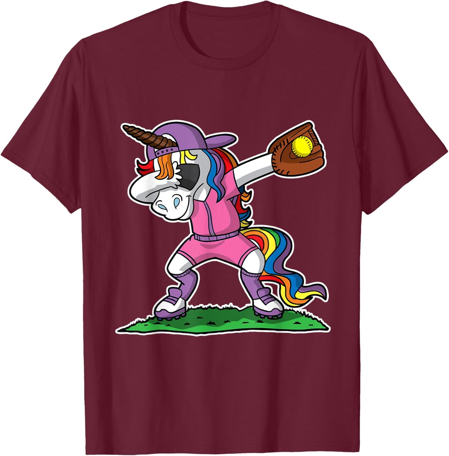 Dabbing Unicorn Softball Girls Women Kids Youth Toddler Teen T-Shirt - T-Shirt | Maroon