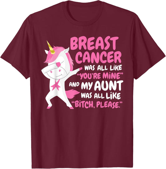My Aunt Breast Cancer Survivor Support Funny Quote Unicorn T-Shirt - T-Shirt | Maroon