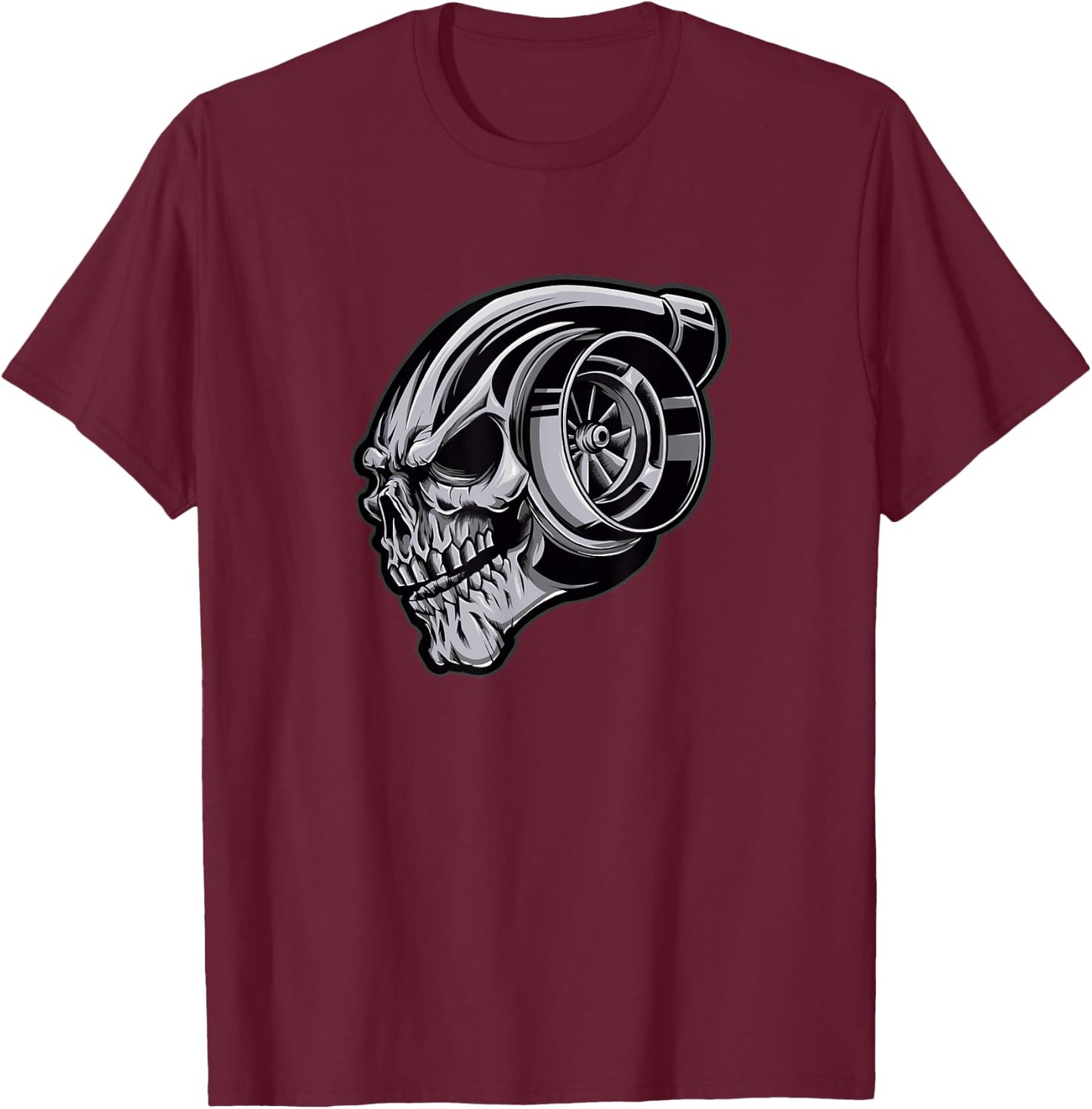 Chrome Turbocharger Skull Shirt T-Shirt - T-Shirt | Maroon