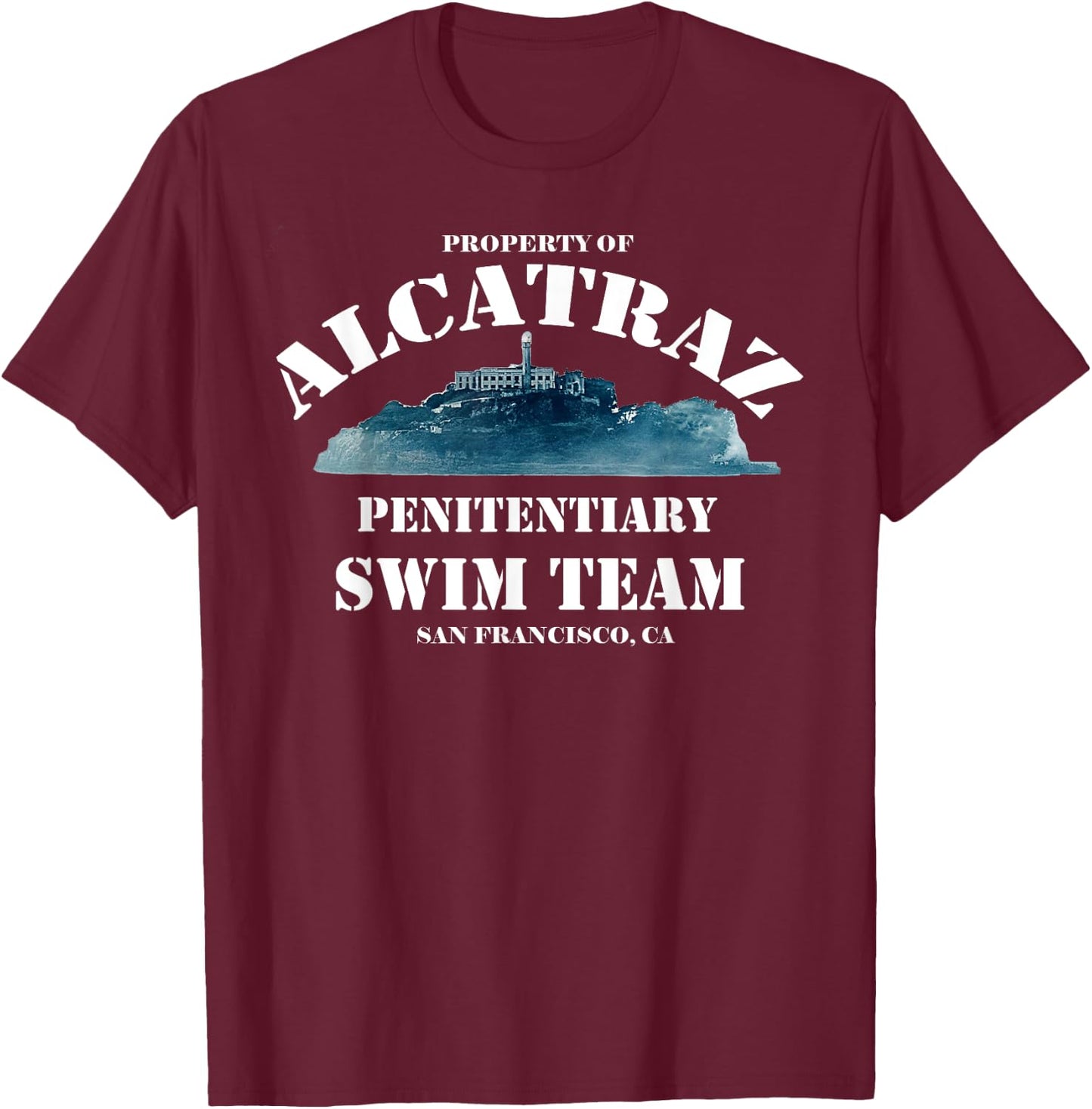 Alcatraz Swim Team, Funny T-Shirt - T-Shirt | Maroon