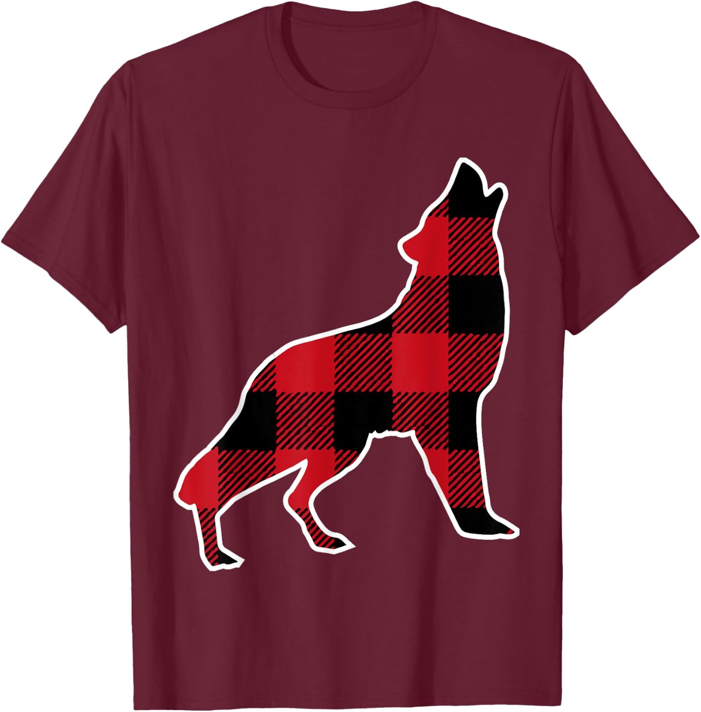 Wolf Family | Red Plaid Buffalo Matching Family Pajama T-Shirt - T-Shirt | Maroon