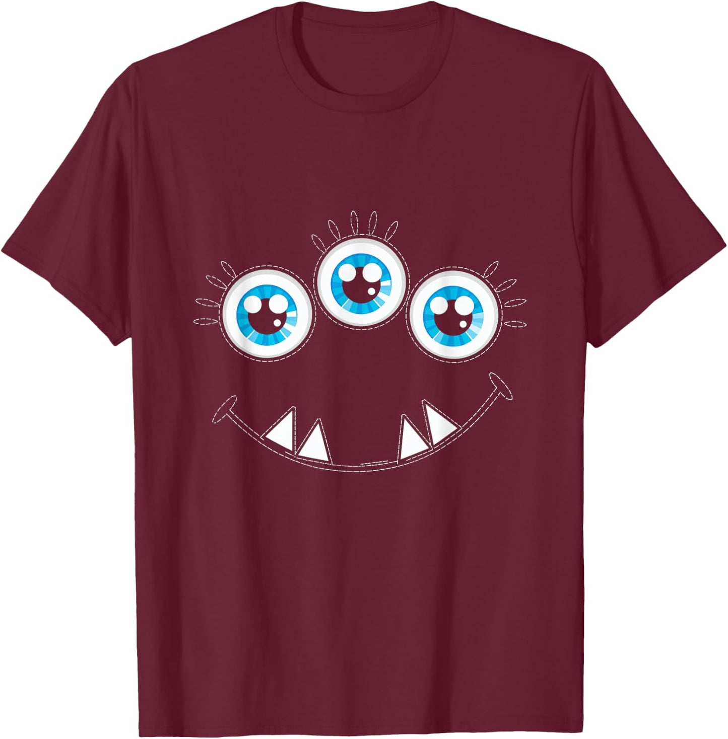 Three Eyed Monster Face Cute Halloween Fun Kids Adults T-Shirt - T-Shirt | Maroon