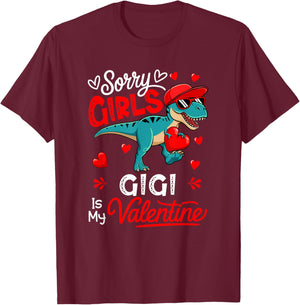 Girls Funny Joke Gigi Is My Valentine T-Rex Sunglasses T-Shirt - T-Shirt | Maroon