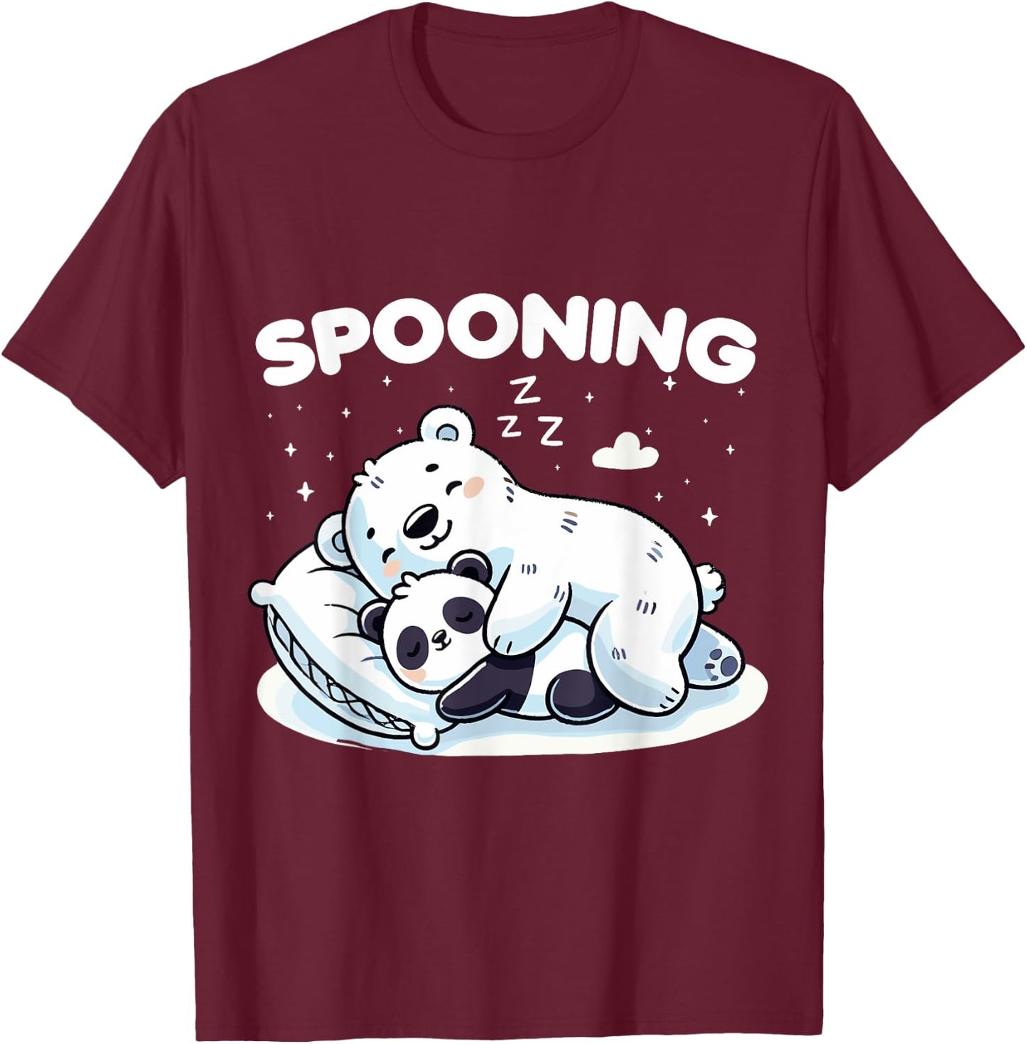 Sleeping Bear Couple Spooning Cute Sleepy Bears for Couples T-Shirt - T-Shirt | Maroon