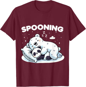 Sleeping Bear Couple Spooning Cute Sleepy Bears for Couples T-Shirt - T-Shirt | Maroon