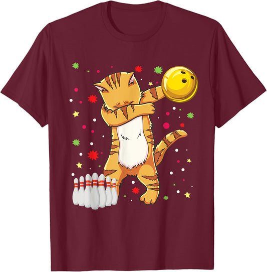 Dabbing Cat Bowling Shirts Funny Bowling Gift Cat Mom Girl T-Shirt - T-Shirt | Maroon