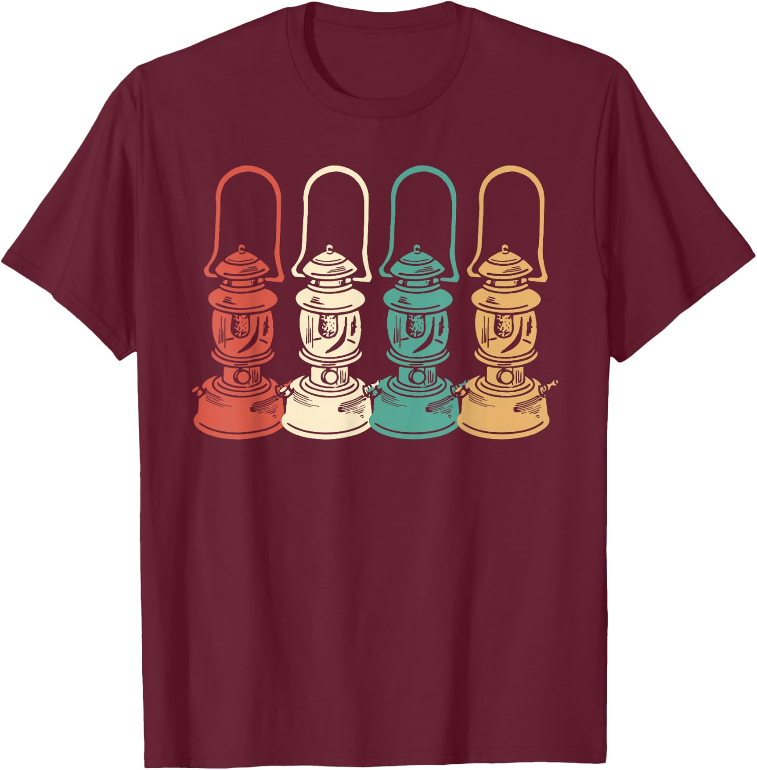 Vintage Camping Light Retro Camp Lantern T-Shirt - T-Shirt | Maroon