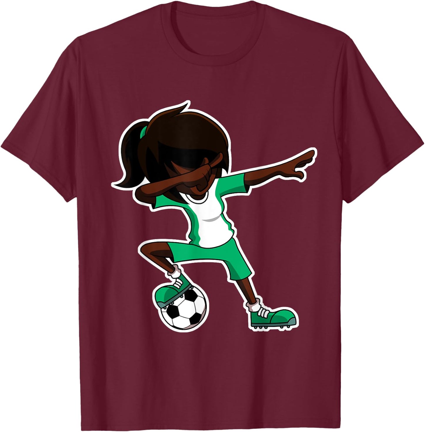 Dabbing Soccer Girl Nigeria Jersey, Nigerian Kids Dab Gifts T-Shirt - T-Shirt | Maroon