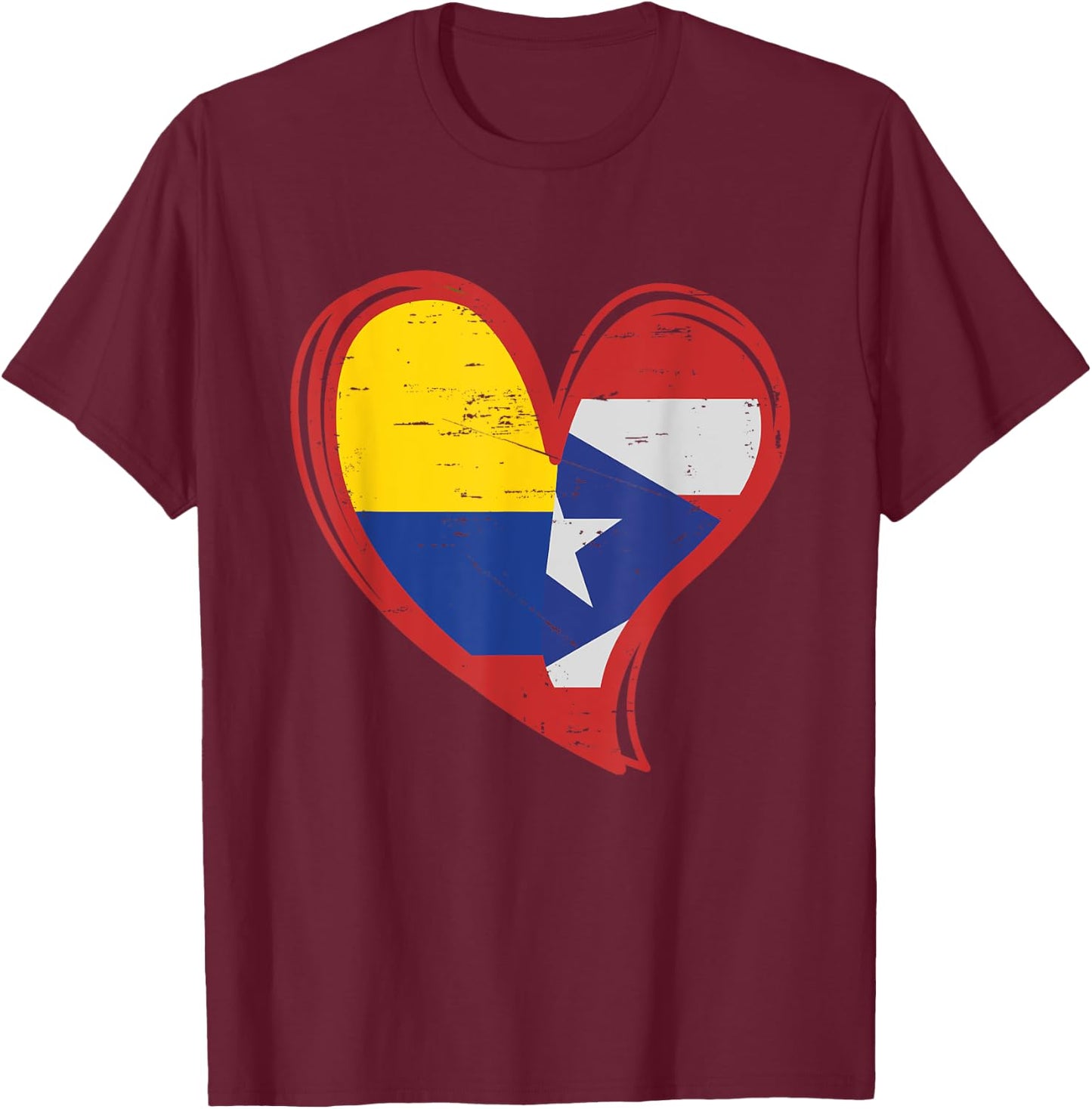 Colombian Puerto Rican Flag graphic Vintage PR Colombia T-Shirt - T-Shirt | Maroon