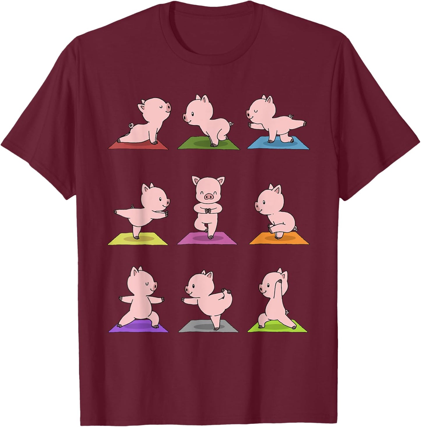Pig Yoga Funny Piglets In Yoga Poses Sports T-Shirt - T-Shirt | Maroon