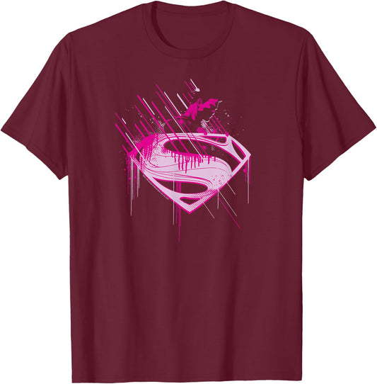 Superman Man of Steel Pink Splatter T-Shirt - T-Shirt | Maroon