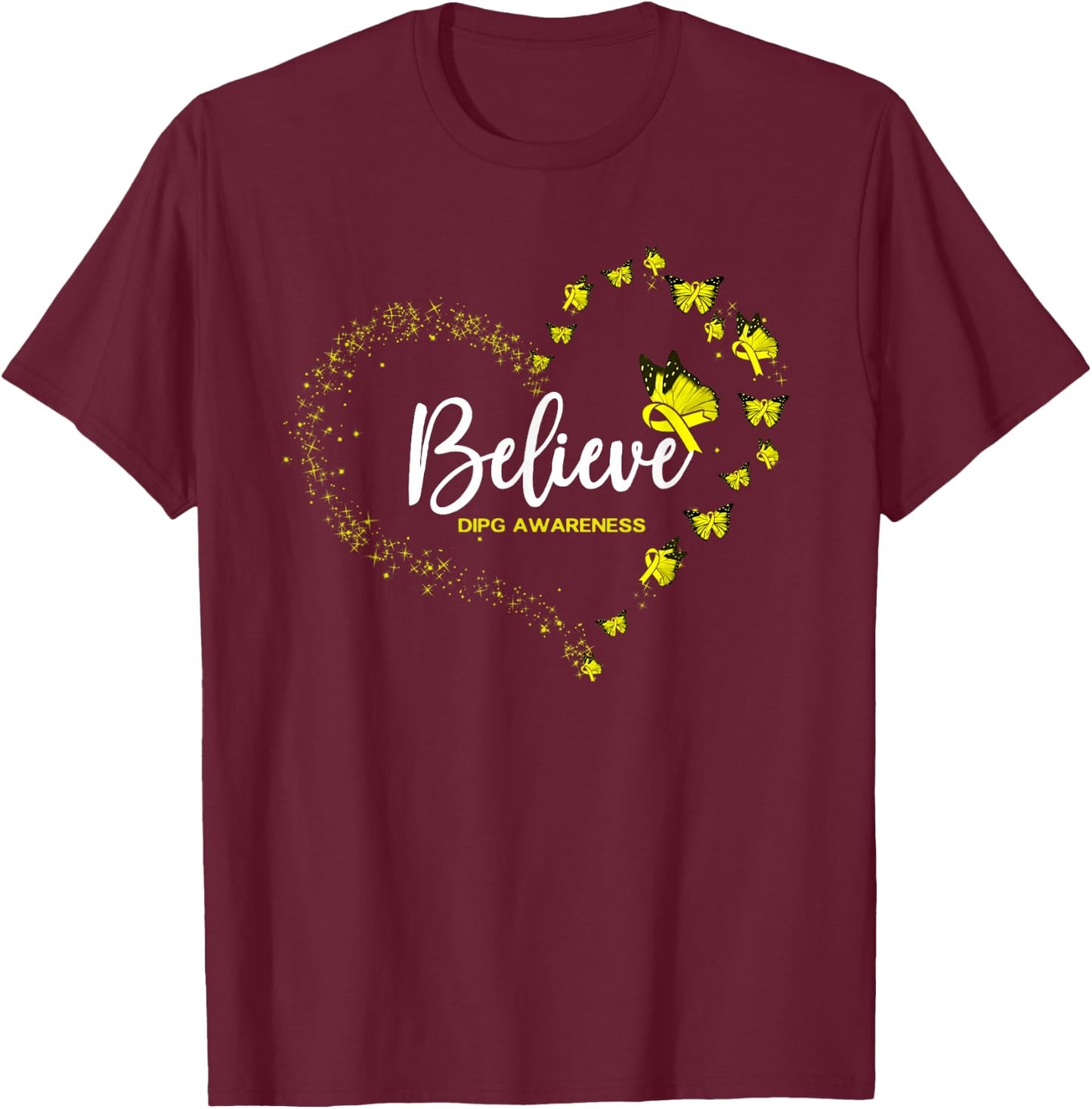 DIPG Awareness Butterfly Believe T-Shirt - T-Shirt | Maroon
