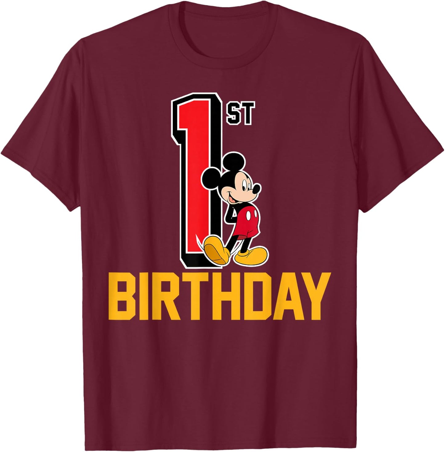 Disney - Mickey Mouse My 1st Birthday T-Shirt - T-Shirt | Maroon
