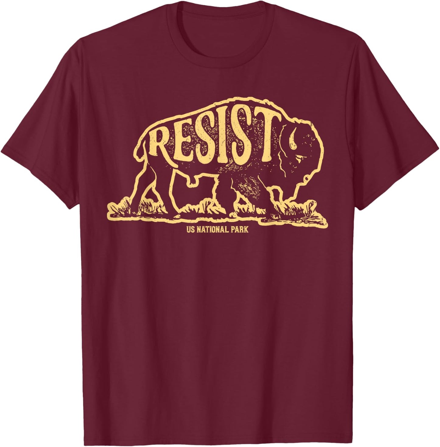 ALT US National Park Resist Service Bison Buffalo Vintage T-Shirt - T-Shirt | Maroon